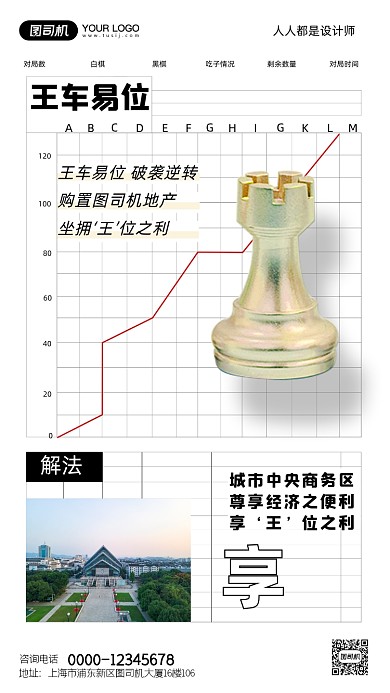 房地产宣传国际象棋创意系列手机海报