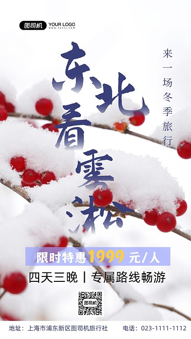 白色简约冬季旅行摄影手机海报