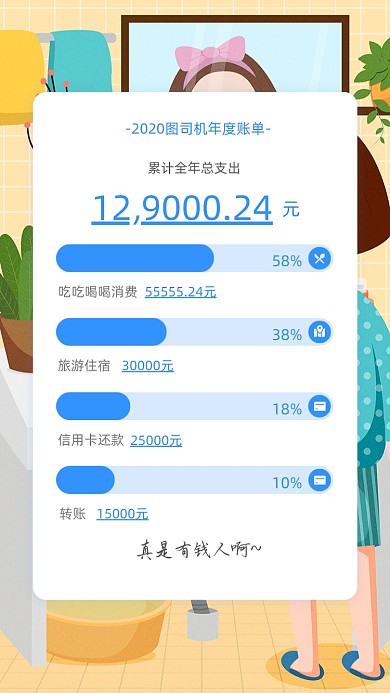 2020年度账单创意插画手机海报