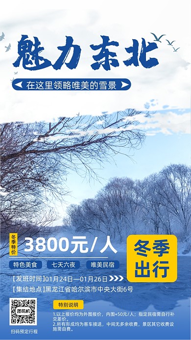魅力东北旅行大气简约手机海报