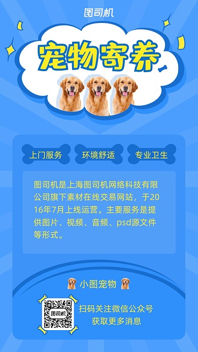 宠物寄养可爱清新手机海报