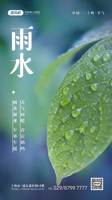 二十四节气雨水摄影图清新风手机海报