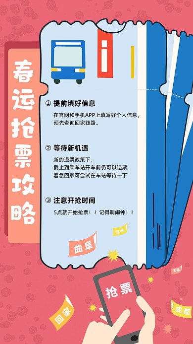 春运抢票攻略卡通竖版配图