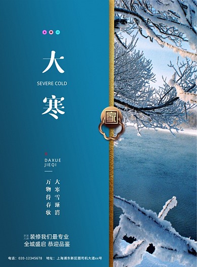 大寒节气雪景摄影印刷海报