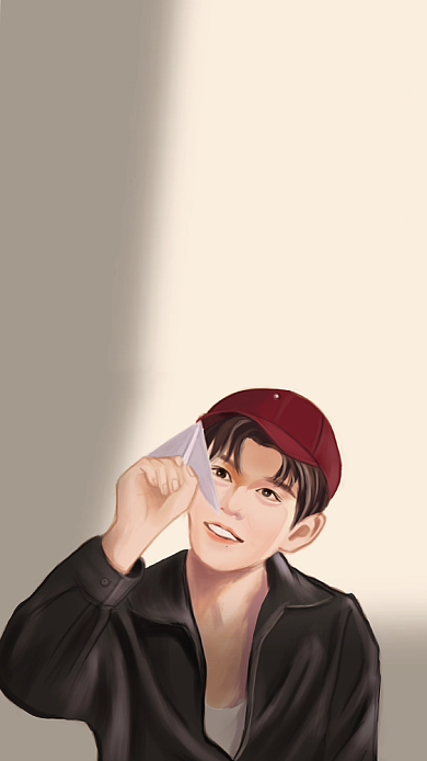 文艺少年插画手机壁纸背景