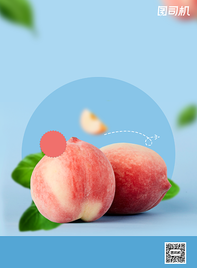 水果蓝色小清新桃子鲜果促销海报背景