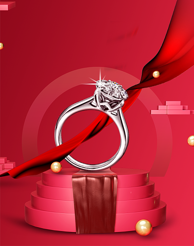 红色国庆黄金周钻戒珠宝首饰海报背景