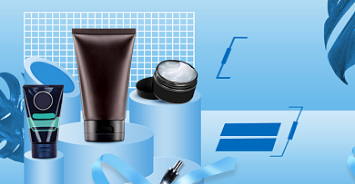 蓝色简约男士国庆节护肤品促销海报背景