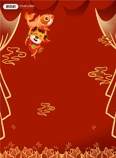 牛年贺岁红色喜庆古典创意祝福海报背景
