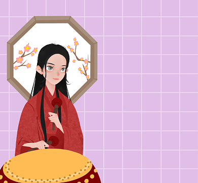 退堂鼓表演艺术家简约插画朋友圈封面背景