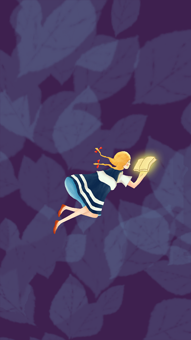 看书的小姑娘插画手绘手机壁纸背景