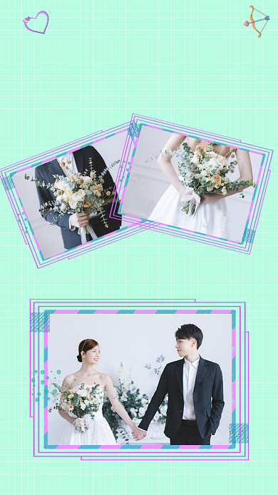 婚礼相册绿色手机海报背景