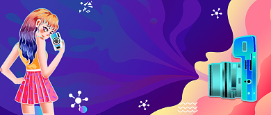 新潮数码相机直播卡通手绘公众号首图背景