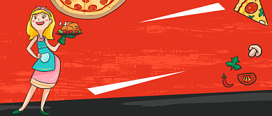 西餐制作手绘卡通公众号首图背景