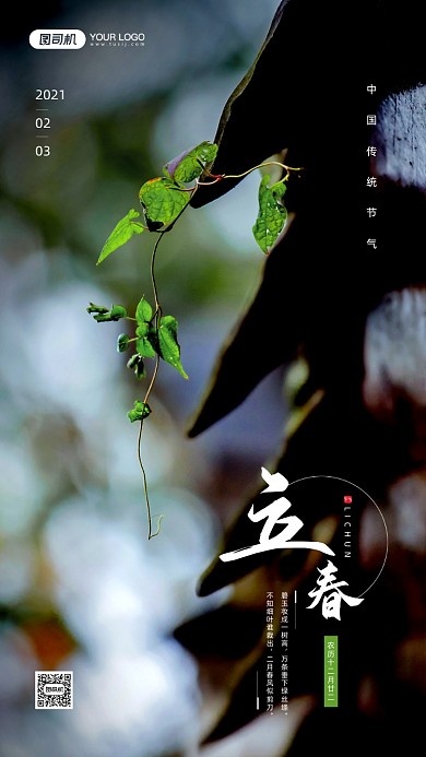 立春节气屋檐摄影图宣传手机海报