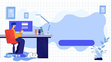 升职加薪蓝色插画广告banner背景