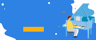 蓝色卡通手绘钢琴培训班公众号首图背景