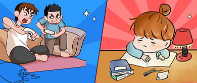 学习的你VS放假的你搞怪趣味公众号首图背景