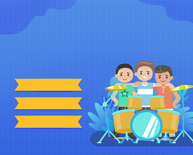 蓝色卡通架子鼓招生教学小程序封面背景