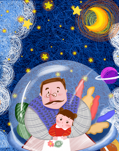 卡通手绘亲子节办公用品海报背景