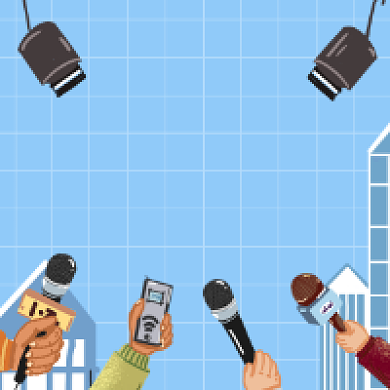 中国记者节蓝色清新插画公众号次图背景