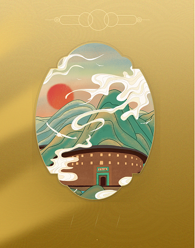 金色国潮氛围店铺竖版海报背景