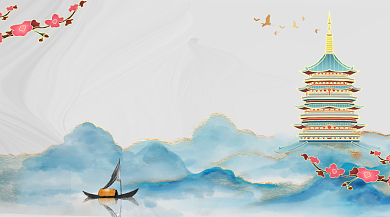度假胜地杭州雷峰塔广告banner背景