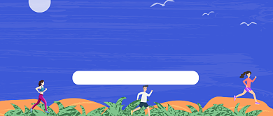 蓝色卡通手绘跑步健身公众号首图背景