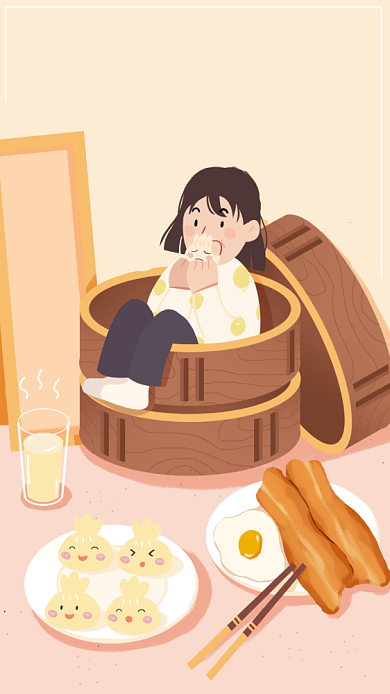 早餐店开业特惠插画风手机海报背景
