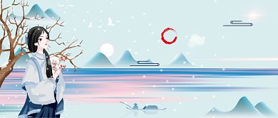 小雪节气蓝色插画公众号首图背景