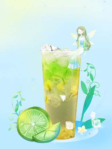 柠檬茶饮品清新食品电商海报模板背景