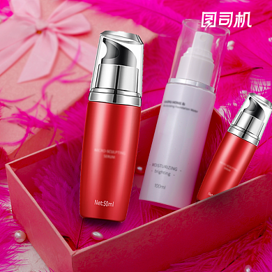 清新美妆春光节时尚红色电商主图背景