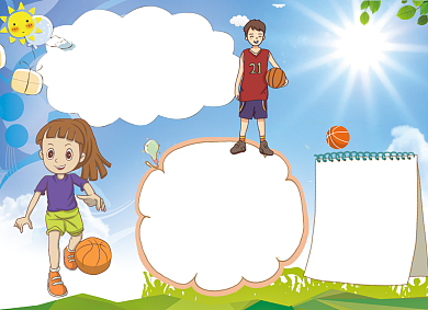 蓝色卡通篮球风云电子小报手抄报背景