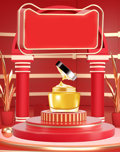 红色C4D立体双十二海报背景