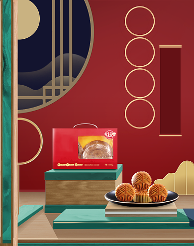 红色简约中国风中秋节月饼海报背景