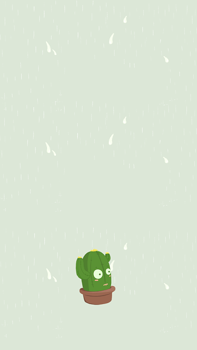 仙人掌雨天懵逼手绘插画手机壁纸背景