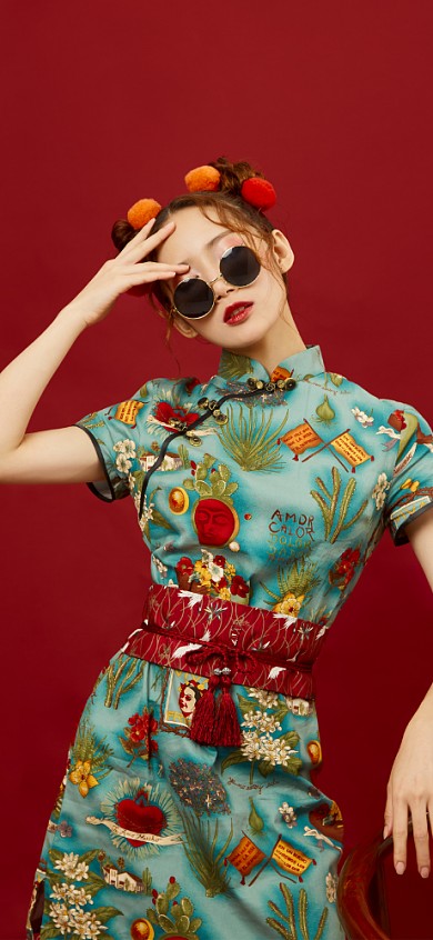 中国风国潮美女写真手机壁纸背景