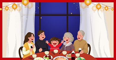 年夜饭团圆团聚灯笼跨年夜海报背景