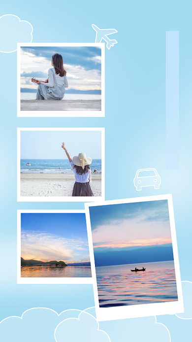 国庆小长假旅游晒图清新手机海报背景