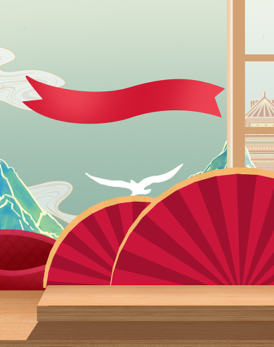 红色卡通国潮双十二年货节折扣电商海报背景