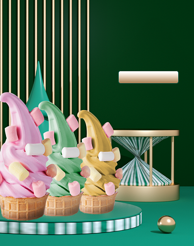 原创绿色冰淇淋约惠圣诞电商场景海报背景