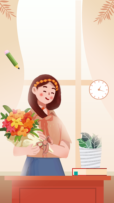 教师节祝福语录鲜花插画贺卡背景