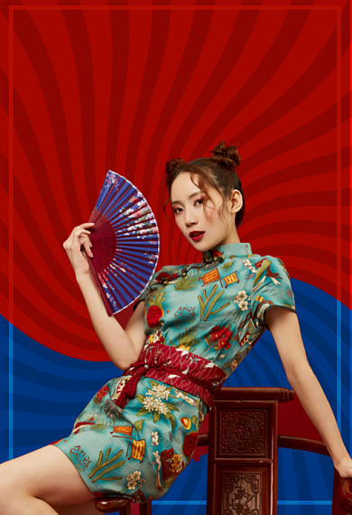 国潮范儿女装促销海报年货节背景