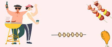 双节长假野外烧烤手绘卡通公众号首图背景