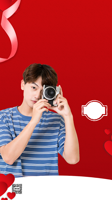 相片情人节影楼摄影红色宣传手机海报背景