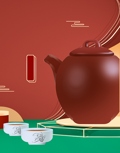 优美古风美食茶具电商场景竖版海报背景