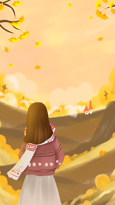 秋分节气秋天温馨插画手机海报背景