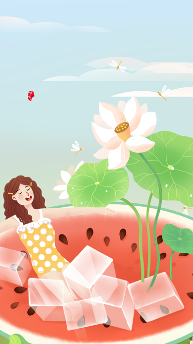 夏天清凉大暑节气西瓜手机海报背景