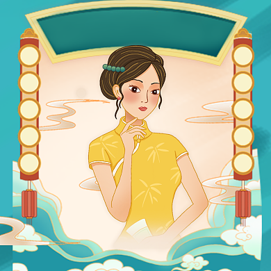 年末活动促销国潮美妆插画手机方图背景