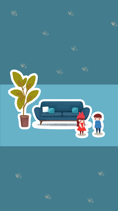 有家有你插画萌萌小人手机壁纸背景
